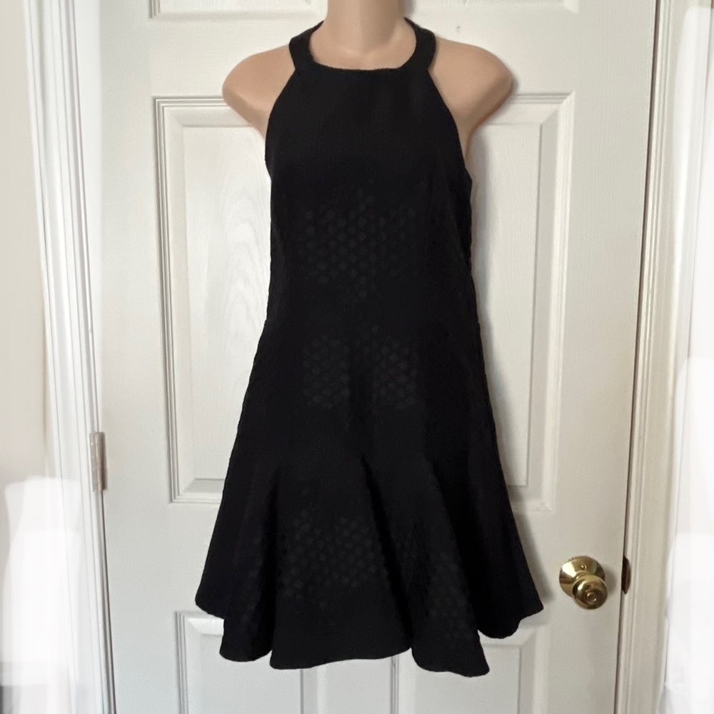 Parker Women’s Black Leona Halter Embroidered Skater Fit Flare Dress Open Back L - Picture 5 of 13